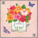 Kate Dickerson Needlepoint - Scarf Series - Chanel Inspired Flowers in Perfume Bottle